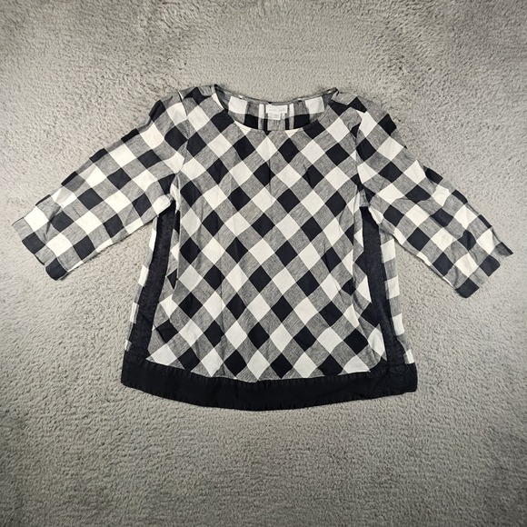J. Jill Love Linen Top Womens S Petite Check Plaid 100% Linen Flax Gauzy Beachy - Picture 1 of 10